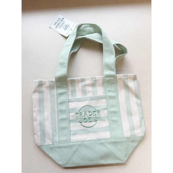 AS SHOW Handbags - Trader Joe's Limited Edition 2026 Drop Mini Stripe Canvas Tote Bag Green Stripes